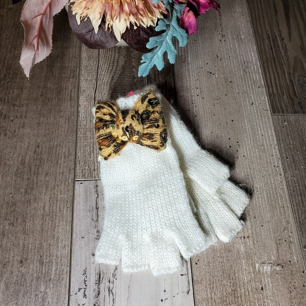 Y2K Vintage Betsey Johnson Sequins Knit Fingerless Gloves O/S